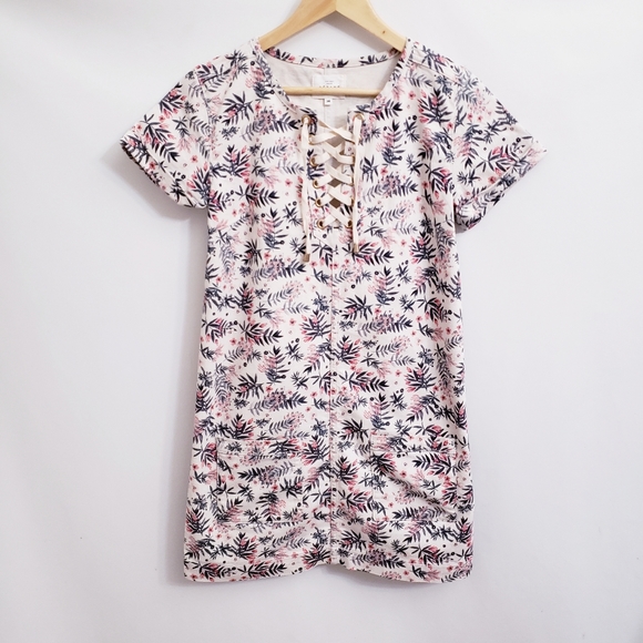 Sezane Giulia Lace Up Trapeze Shift Dress in Printed Flowers, Size 38 - Picture 9 of 10